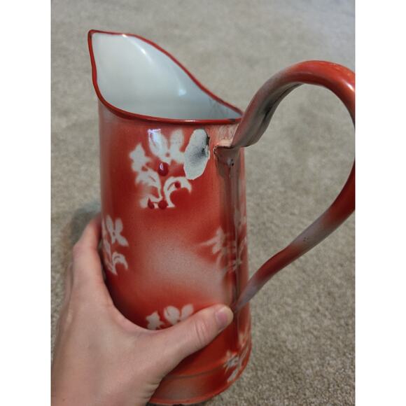 French Style Shabby Chic Pink Anitque Enamel Jug - Picture 4 of 10